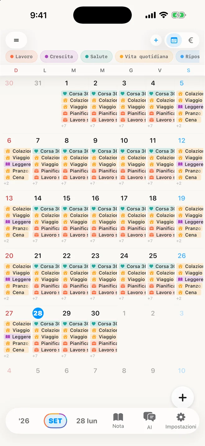 gollog — Mese. Schermate reali dell’app con dati di esempio